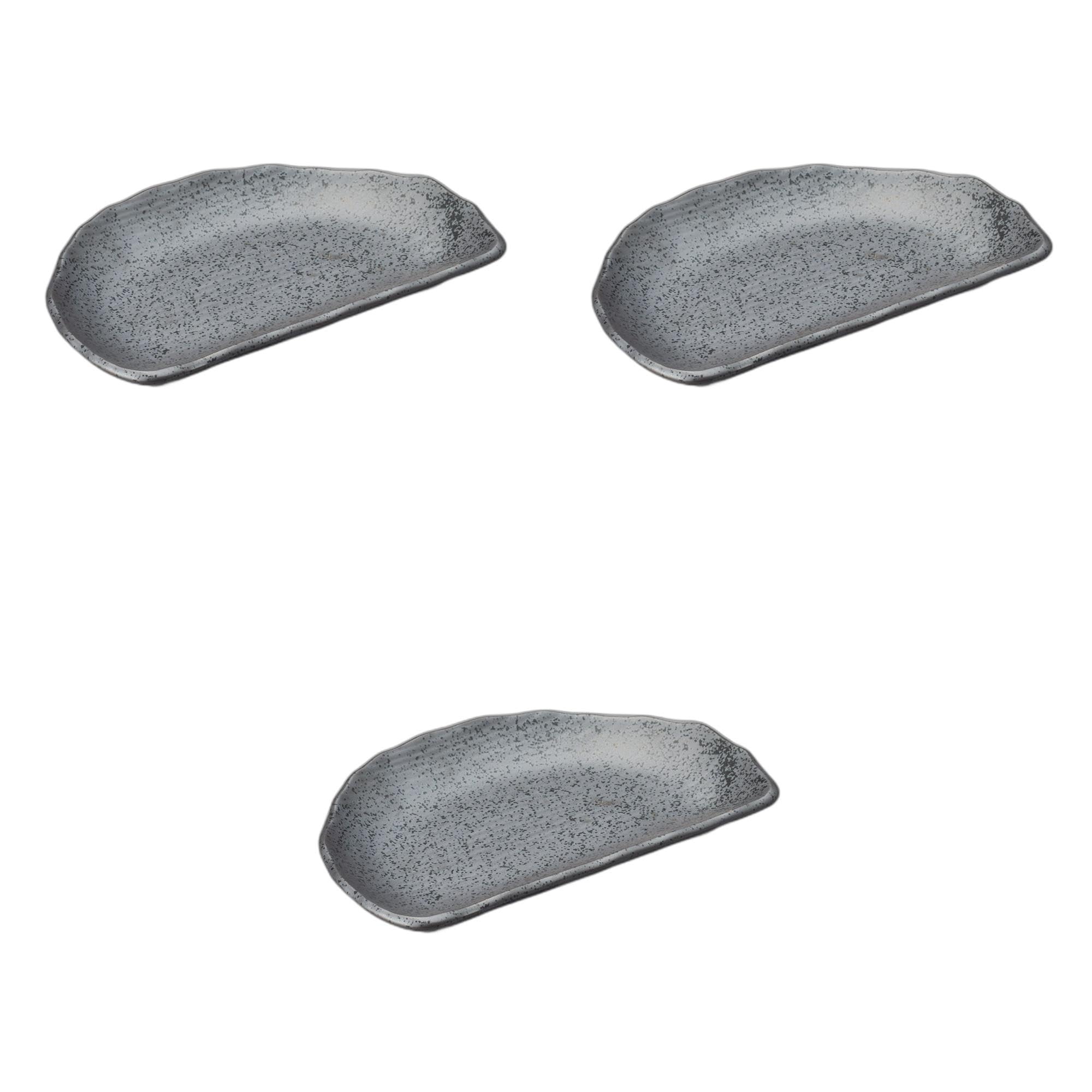 

Set of 3 Black Crystal Plates x 13 x Irregular Shape Ceramic Plates by Setomonohonpo Half-Moon [21 2.8 cm]