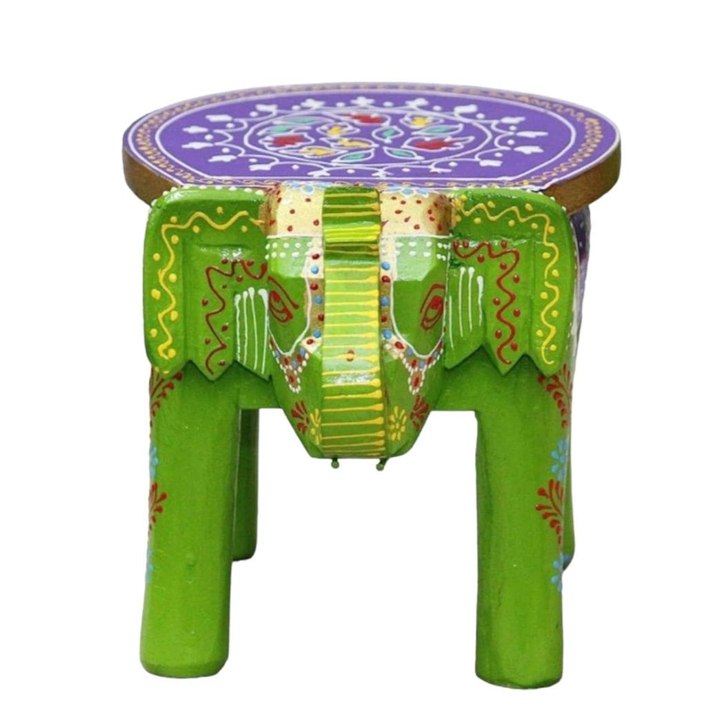 Hand-Crafted and Emboss Colorful Painted Wooden Elephant Shape Stool for Home/Office/Living or Bedroom Decor,Decorative Showpiece