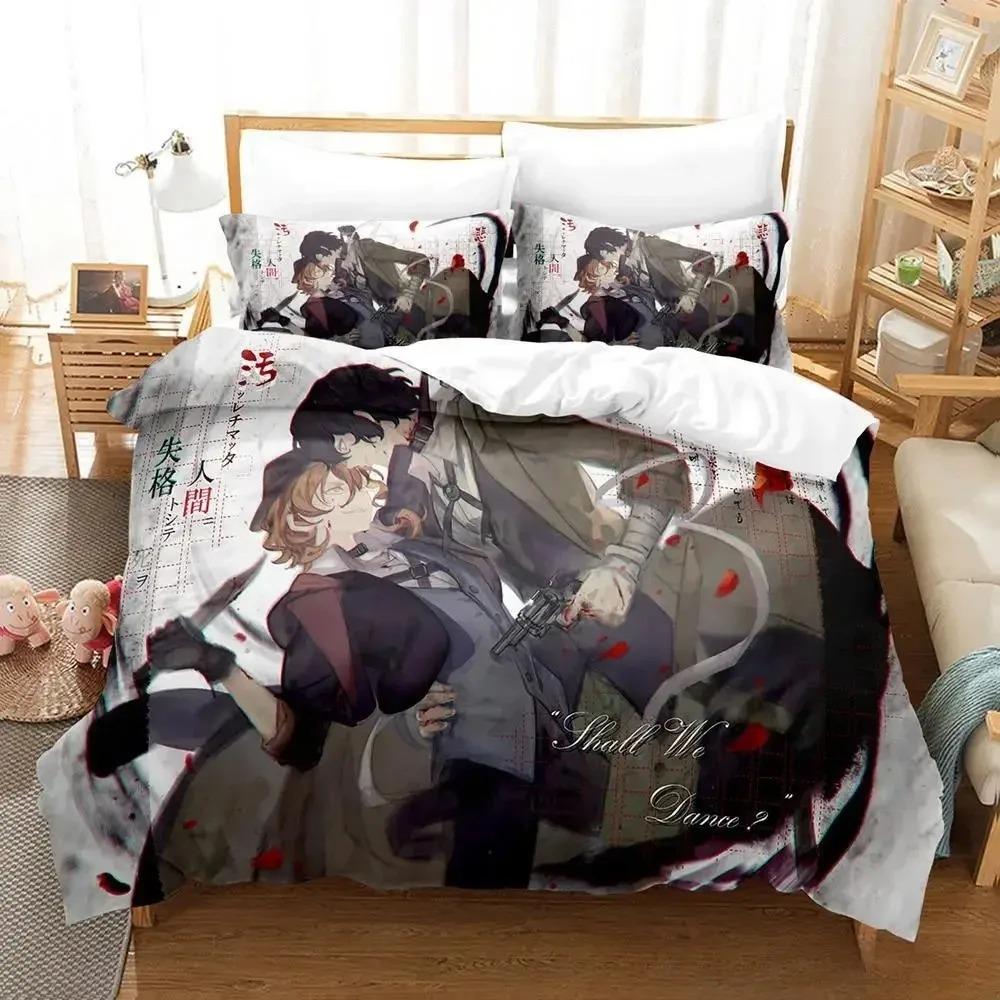 Fashion Bungou Stray Dogs S4 Bedding Set Cartoon Anime Three-piece Set Adult Kid Bedroom Duvet Cover Sets 3D Print Kawaii Anime