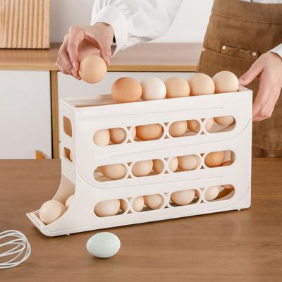 Fridge Egg Storage Box Four Tiers Automatic Rolling Large Capacity Space-Saving 30 Egg