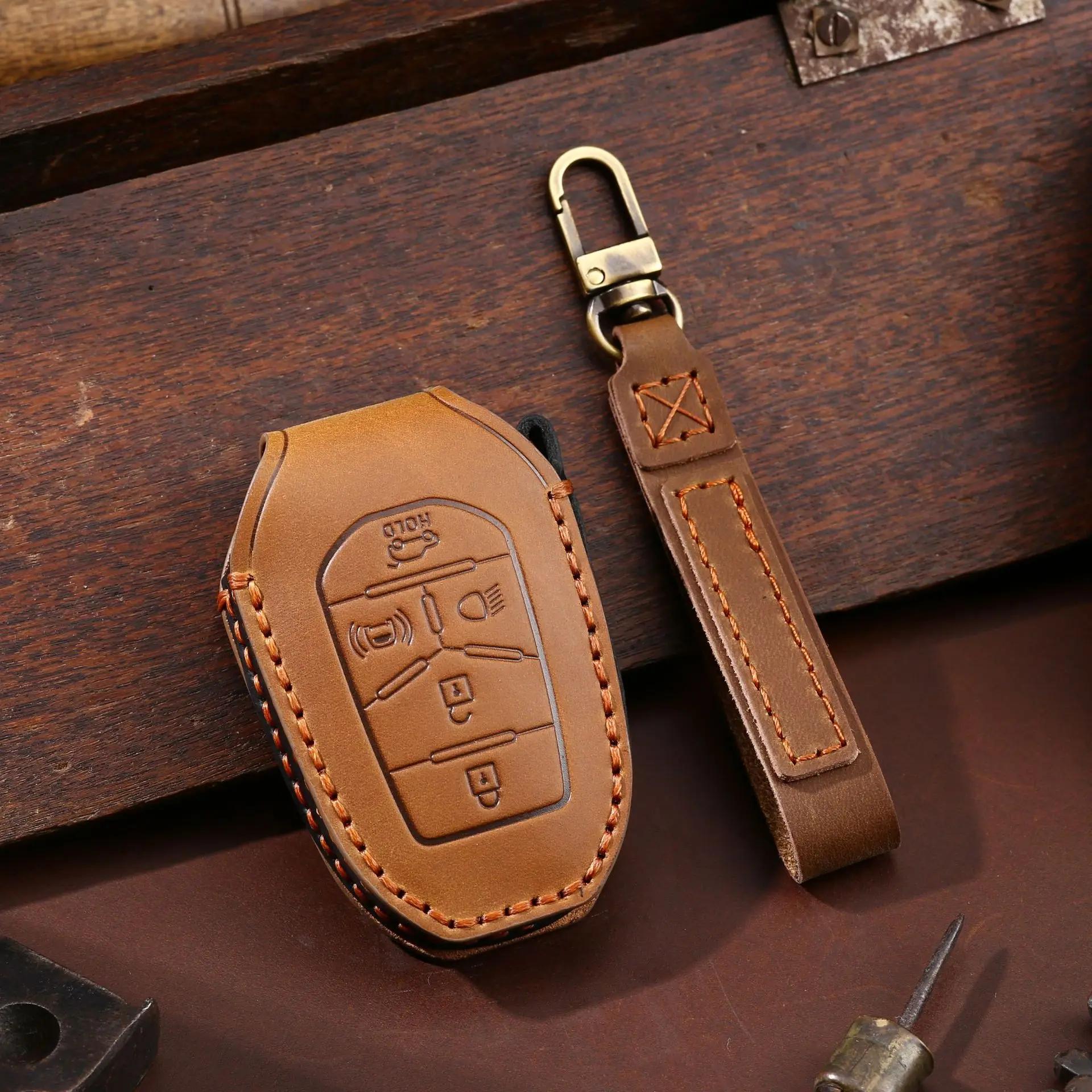 

Luxury Leather Car Key Case Cover Fob Protector for Ssang Yong 2020 G4 Rexton Accessories Keychain Holder Remote Keyring Shell коричневий