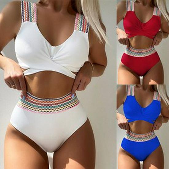 European & American Lace-Up Halter Bikini Top - Women's Beach & Hot Spring Swimwear 2025