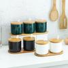 Simple Pure Color Ceramic Spice Jar Seasoning Box Condiment Pot Sugar Bowl with Bamboo Lid and Spoon