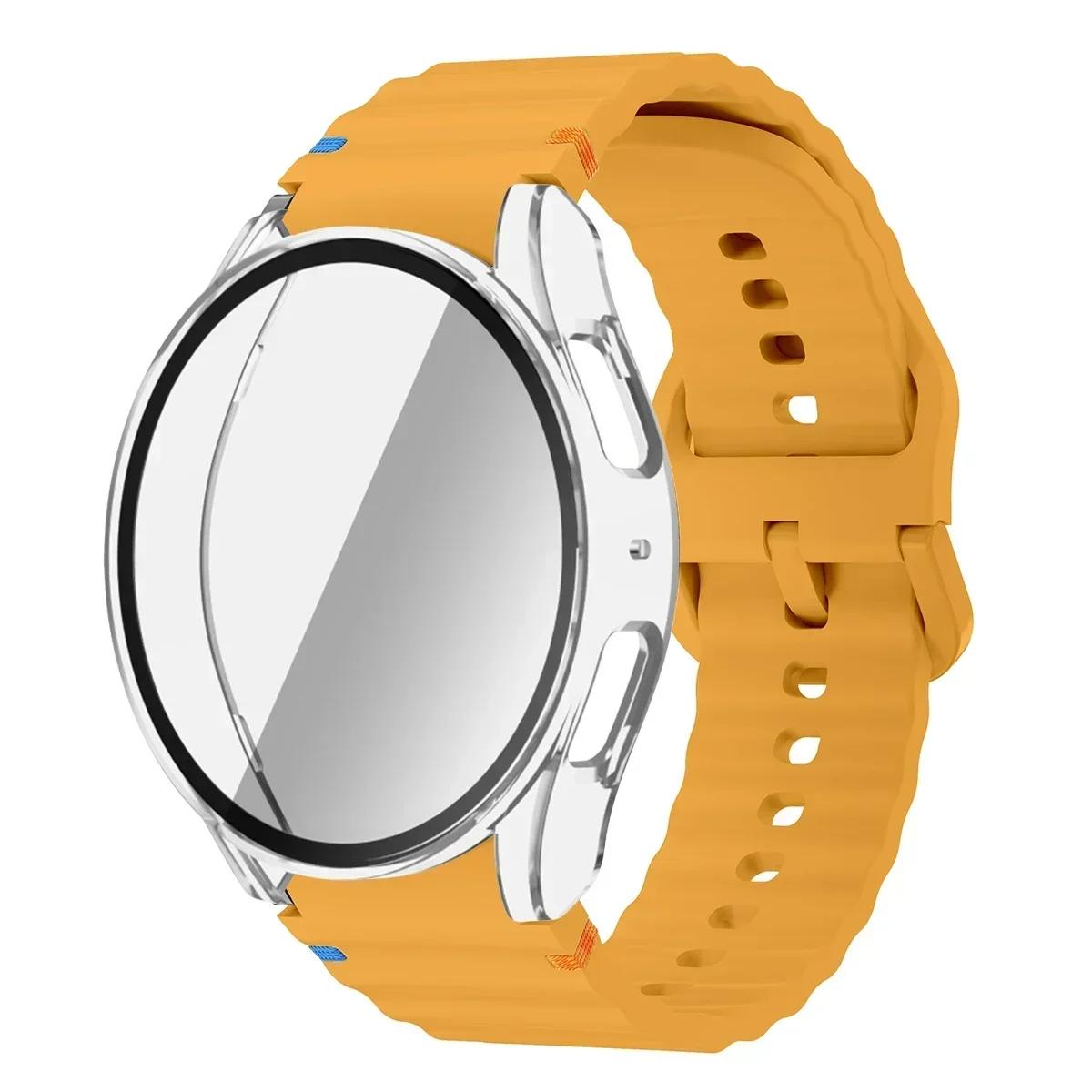 

Чохол+Ремінець для Samsung Galaxy Watch 7 6 5 4 40мм 44мм Силіконовий Браслет Ремінець Загартоване Скло Захисна Плівка для Екрану Бампер Чохол Galaxy Watch 7 40mm