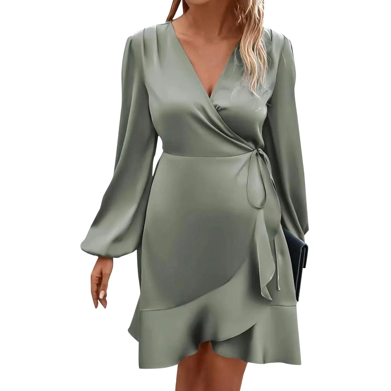 

Женское повседневное платье миди с V-образным вырезом и глубоким вырезом, атласная юбка с оборками, платья с кисточками M