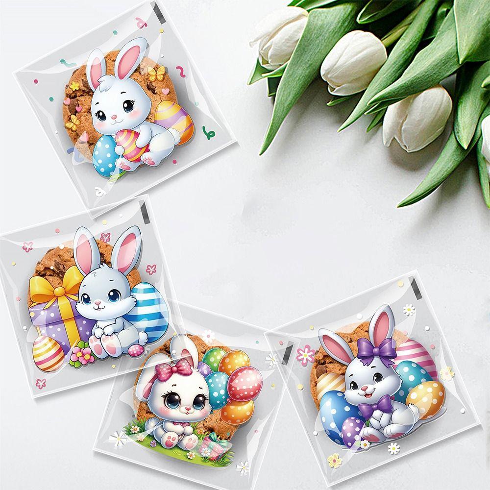 100PCS Multicolor Easter Candy Bags OPP Accessories Easter Cookie Bags Cartton Rabbit Eggs Wrapping Bag Biscuit Snacks Sugars