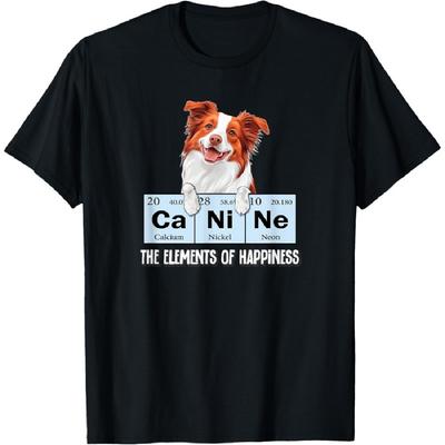 Funny Elements of Happiness Red Border Collie Lover T-Shirt