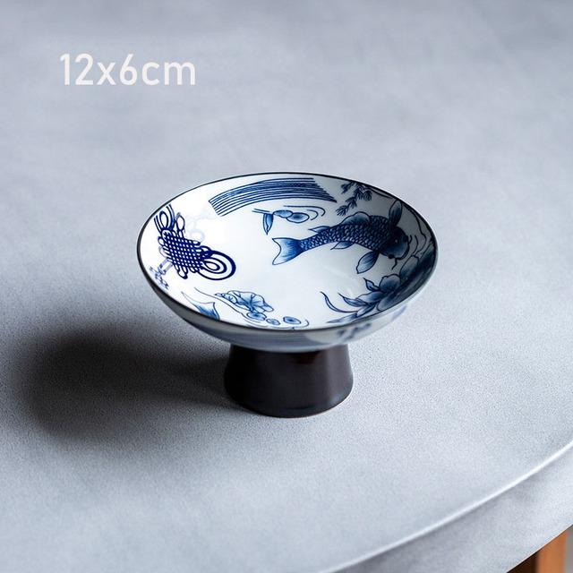 Antiker blau-weißer Dessertteller mit hohem Fuß, Obsthalter, chinesischer Gebäckteller, Tablett, Keramik-Obst-Sanck-Teller, Service-Tablett