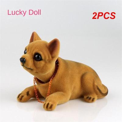 2 Pezzi Cane che annuisce scuotendo la testa bambola tigre resina simulazione cane giocattolo decorazione cruscotto ornamenti per auto ragazza carina auto