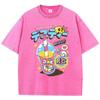 Fashion Woman Washed T-Shirts Funny Skull Drink Printing Short Sleeve Cotton Distressed Oversize Crewneck Tops Clothes