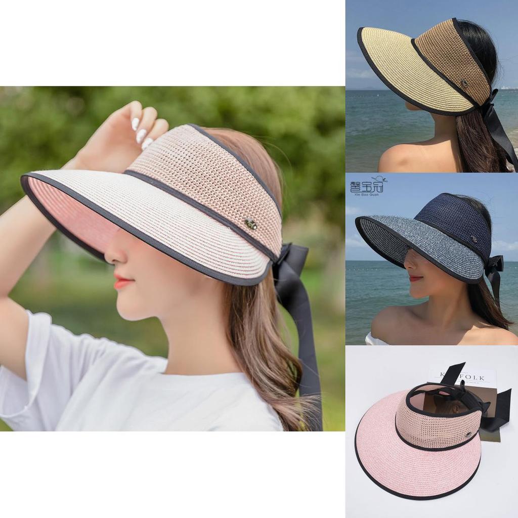 Summer Straw Hat Women Wide Brim Sunshade Cap With Breathable Foldable Beach Hat
