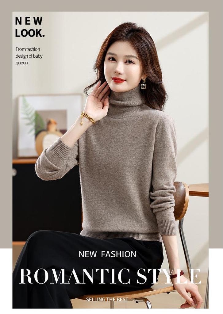 Hengyuanxiang Women's Pure Wool High Neck Oversized Sweater Pullover
