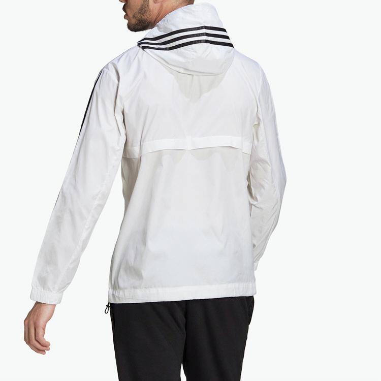Adidas Striped Logo Print Sports Training Hooded Jacket Men Jackets White HE4320