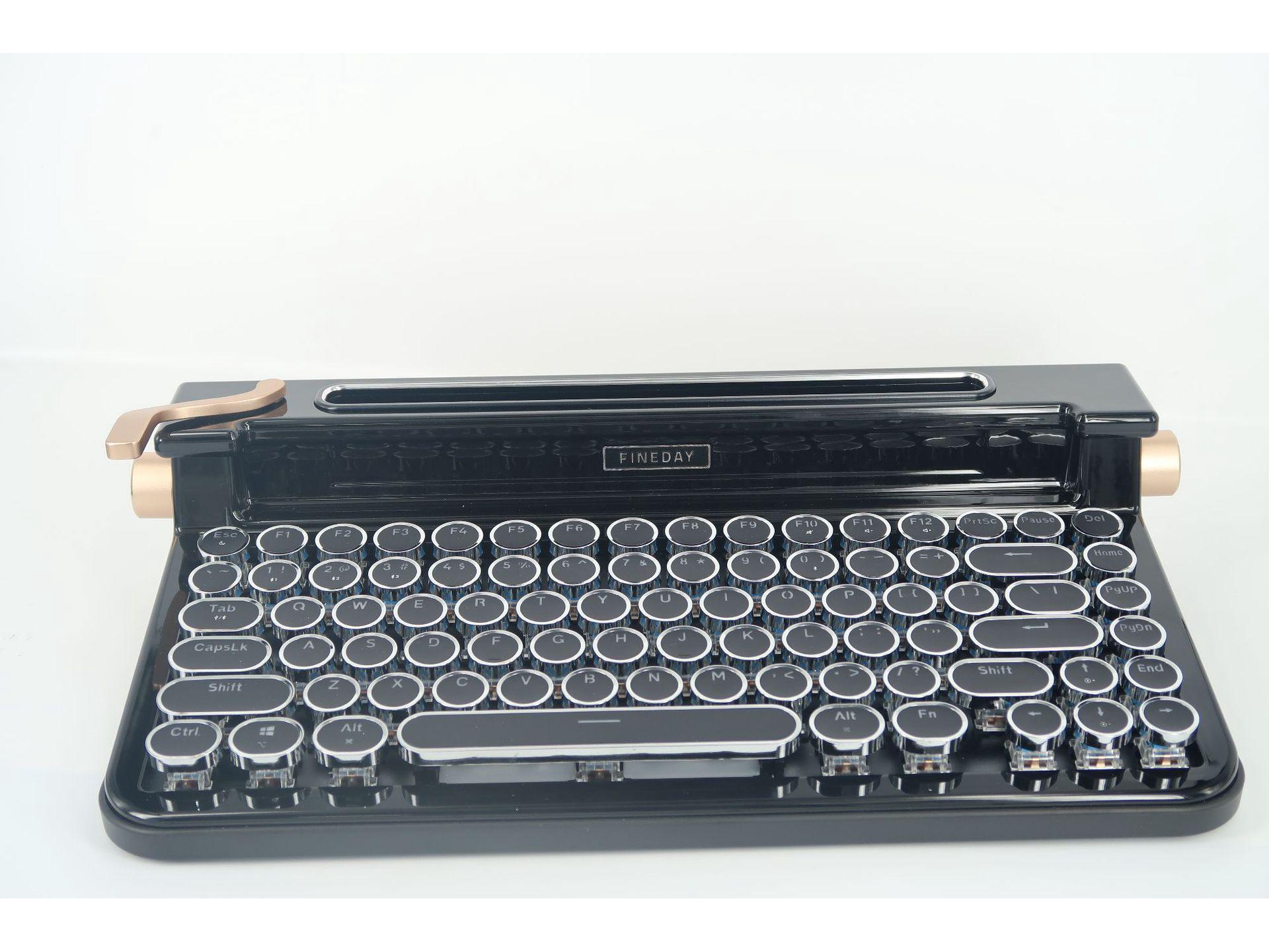 

Retro Mechanical Typewriter Keyboard with Bluetooth & Wired Connectivity, Adjustable Lighting, Compatible with Computers, iPad & Phone