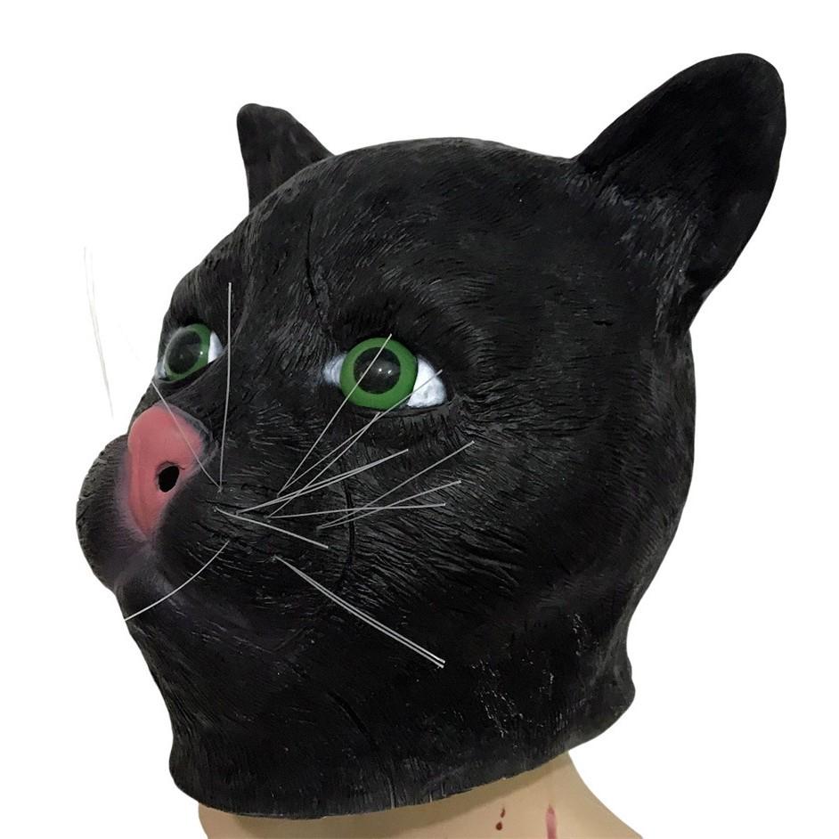Black Cat Mask Halloween Carnival Latex Flower Cat Hood Mask Cat Head Mask Cute Cat Dress Up Headgear