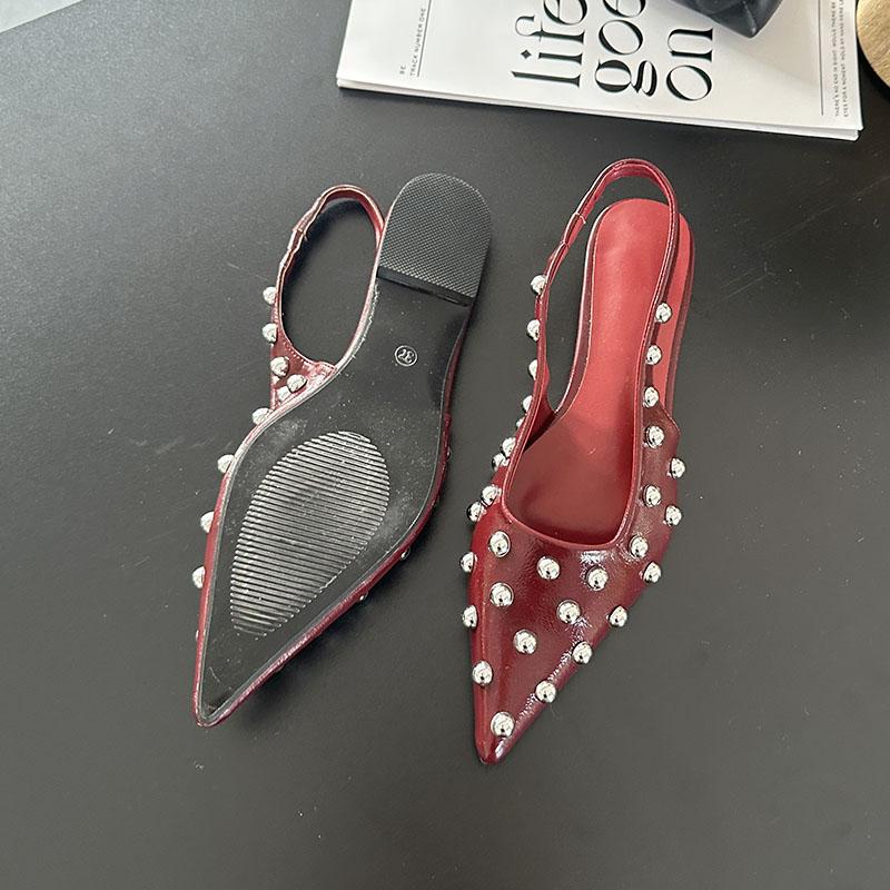 Fashion 2025 New Fashion Metal Rivet Women Flats Sandals Shoes Slides Female Shallow Footwear Pointed Toe Ladies Sandals Slip On Shoes