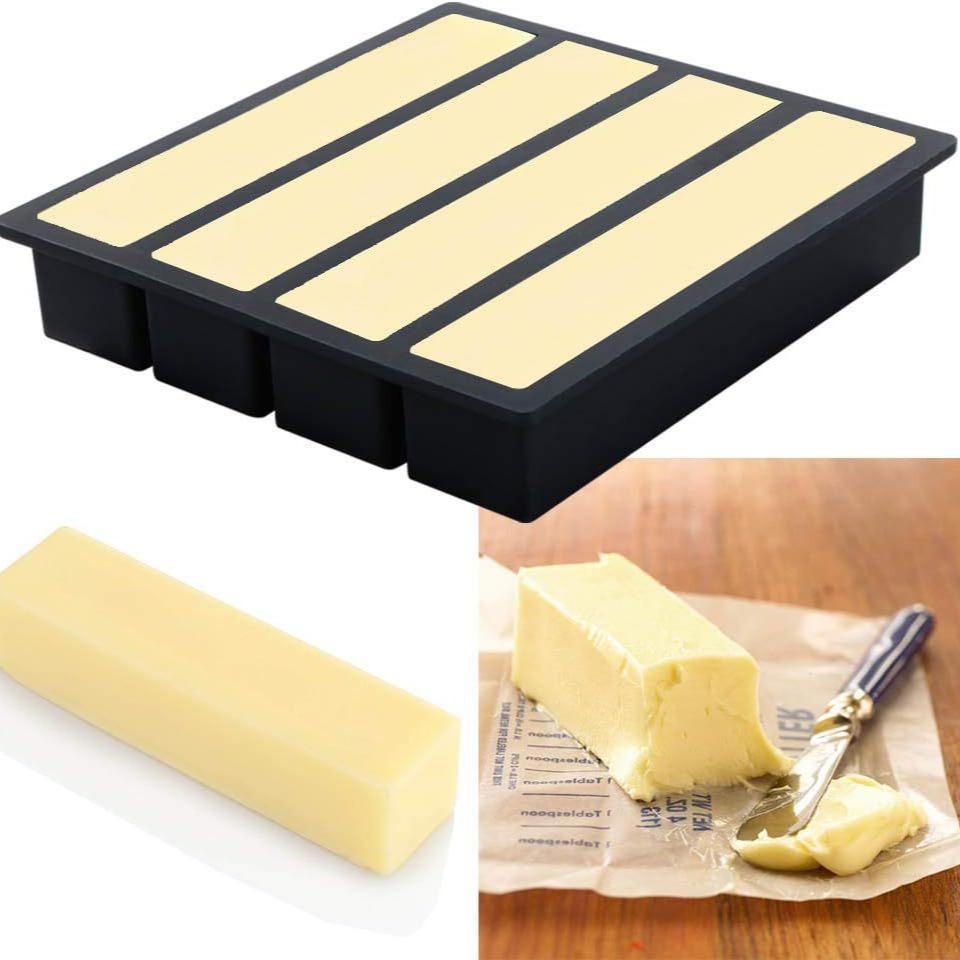 Tavă de gheață din silicon de calitate alimentară: Congelare rapidă, Demulare ușoară, Matriță lungă cu 4 compartimente pentru gheață/unt