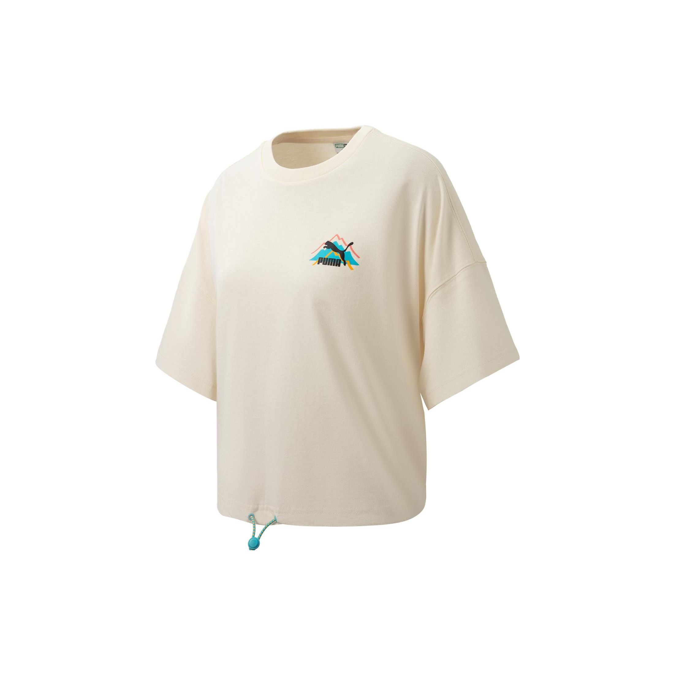 

Puma Solid Color Logo Print Breathable Drawstring Pullover Round Neck Short Sleeve T-Shirt Women Tops White 537427-65 L