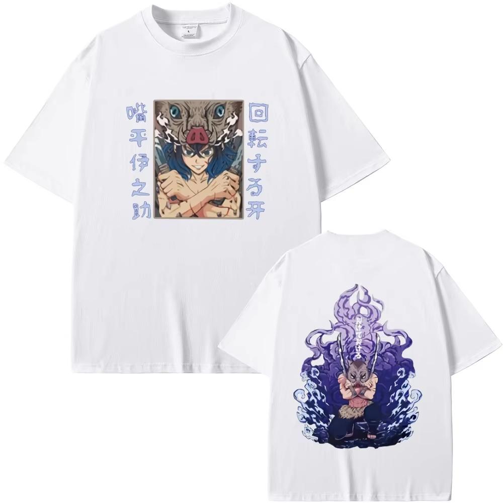 Anime Demon Slayer T-Shirts Hashibira Inosuke Grafik T-Shirt Sommer Herren Damen Kleidung Mode Lässig Übergroß Kurzärmlig