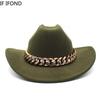 Vintage zachodni kapelusz kowbojski z grubym złotym łańcuszkiem zakrzywiony okap Cowgirl czapka jazzowa kobiety filcowe kapelusze Fedoras
