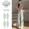 Petite 150 Women's Floral Wide-Leg White-Gray Sweatpants: Casual Spring/Summer American Style 145cm
