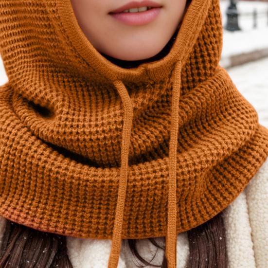 Strikket hodeplagg ensfarget justerbar snøring hettegenser skjerf høst vinter vindtett varm lue elastisk termisk lue