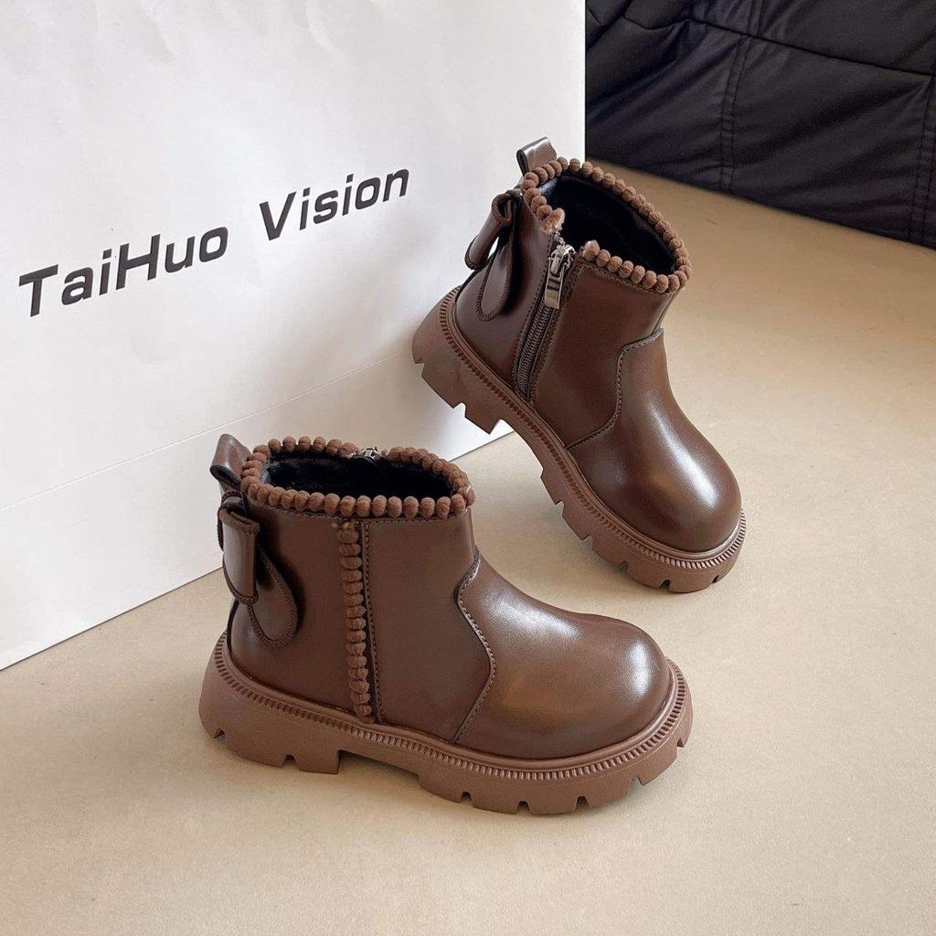 Girls Boots 2025 New Autumn and Winter Children's Princess Martin Boots Foreign Style Large Children's Leather Boots Girls Velvet Short Boots