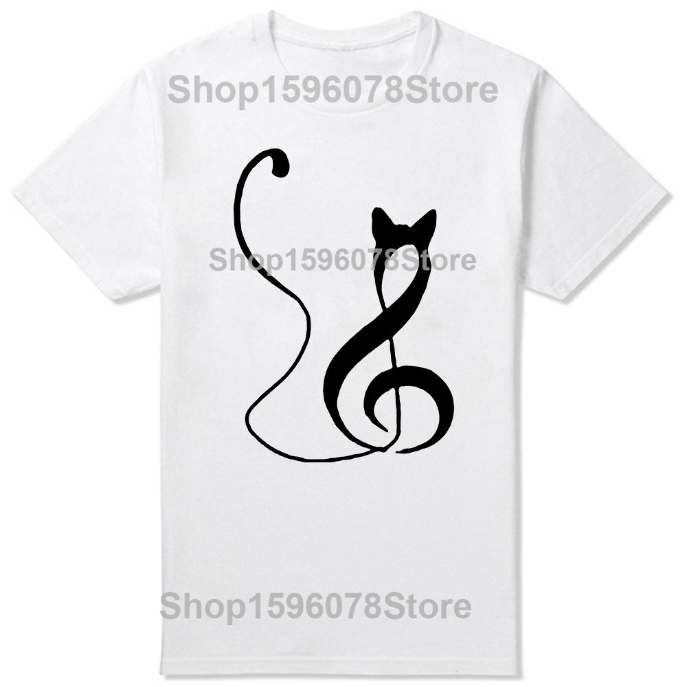 Funny Music Note Cat Lover Graphic 100 Cotton Tshirts Men Womens Fashion Casual Tshirt Loose Oversized Streetwear T Shirt