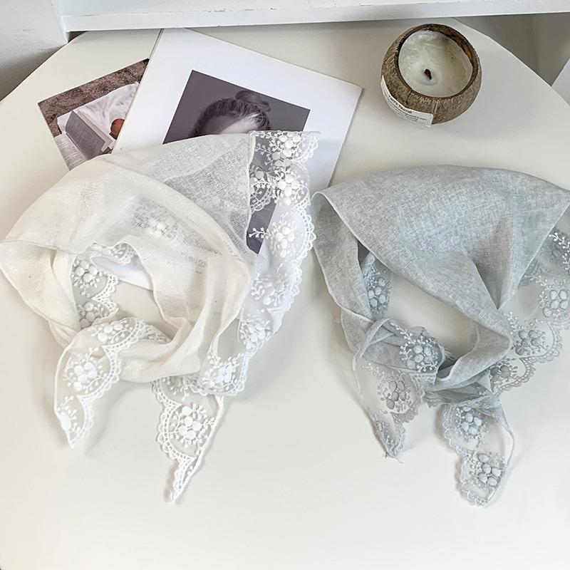 Lace triangle scarf scarf women's new models with casual daily thin versatile bag head scarf silk scarf headband