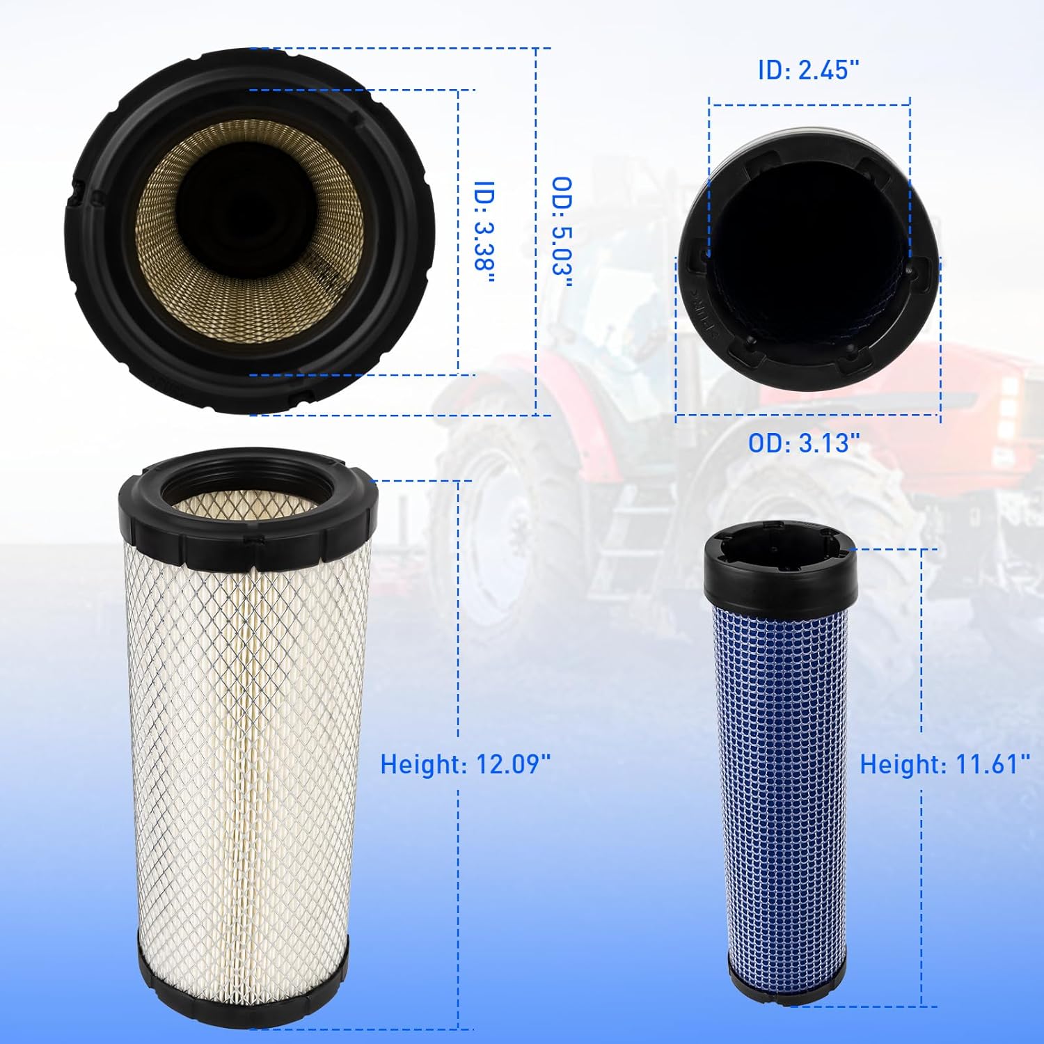 

P822768 P822769 Air Filter Kit Compatible with John Dee-re 110 3120 3320 3520 4105 5103 5105 5200 5300 Ku-bota M4700 M4900 M5700 Bob-cat CT225 CT335,