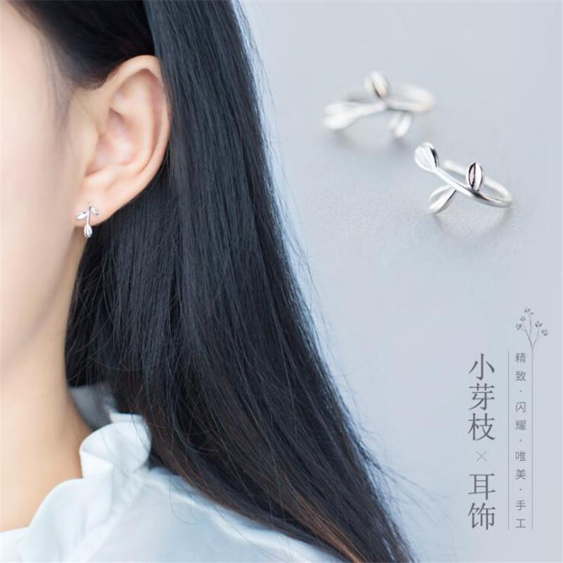 New Arrival Fashion Jewelry Ear Hook 925 Sterling Silver Sweet Leaves Sprout Leaf Simple Women Popular Earrings