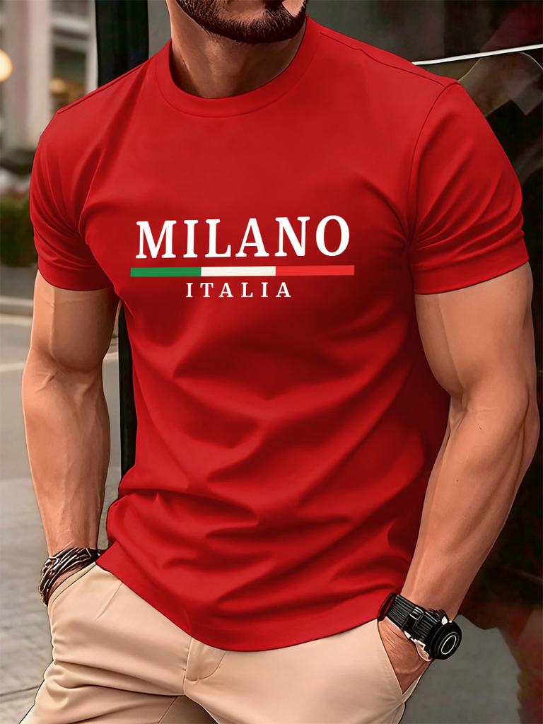 Milano Italien Flagga Färgtryck Herr T-shirt Bomull Sommar Rund Hals Kort Ärm Toppar Mjuk Överdimensionerad T-shirt Vardagliga Herrkläder