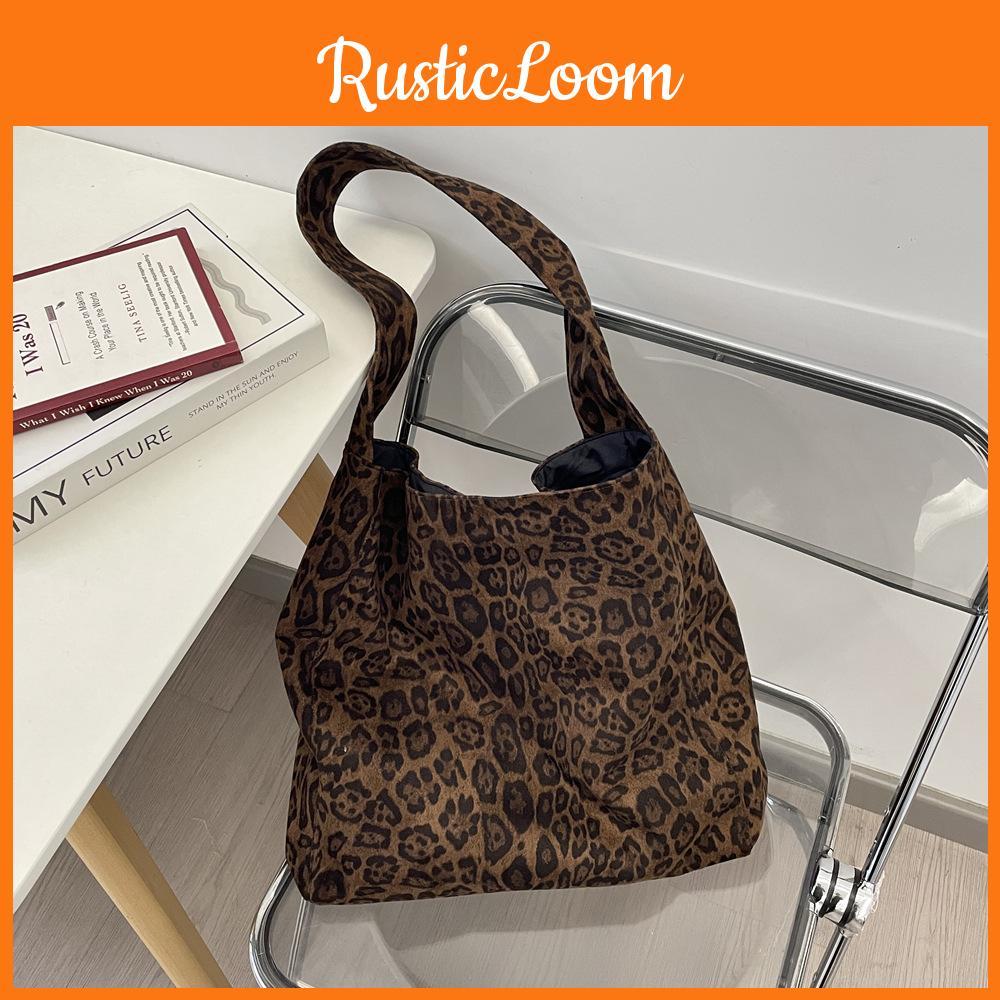 Suede Leopard Print Tote Bag With Large Capacity For Casual Daily Use
