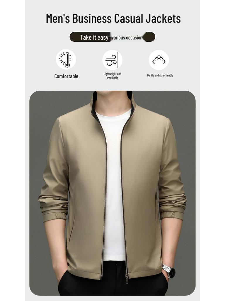 Spring/Autumn Men's Stand Collar Business Jacket - Professional Attire for Young & Middle-aged Bosses
