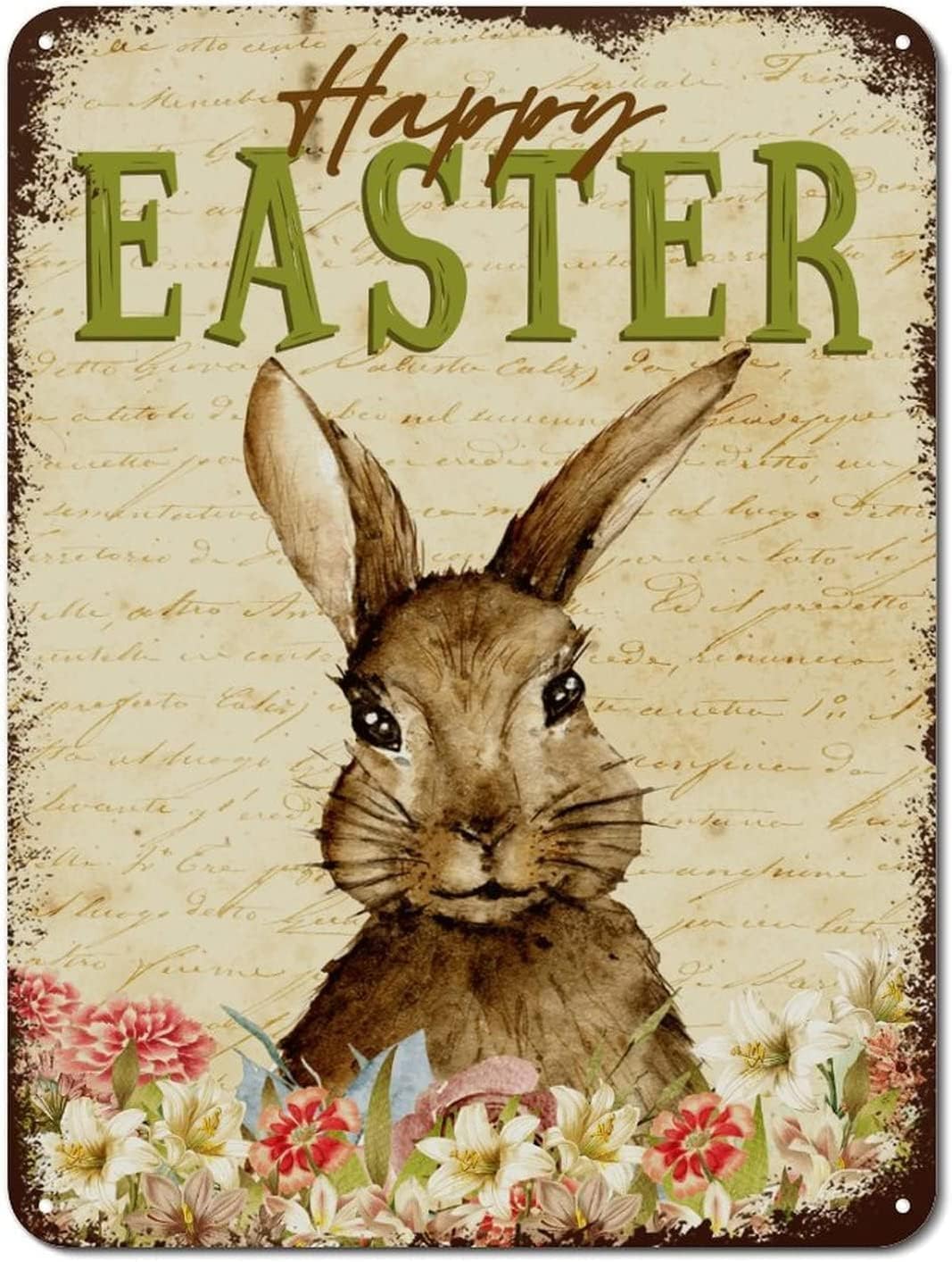 Funny Easter Rabbit Flowers Vintage Metal Aluminum Tin Sign Door Signs Exterior Home Cave Garage bar Country Poster Club Wall Pl 20x30cm（7.8x11.8inch）