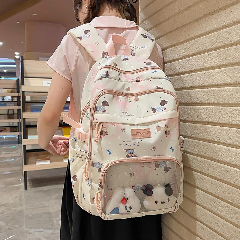 New high-value backpack female cute transparent dachshund dog backpack large-capacity casual schoolbag female