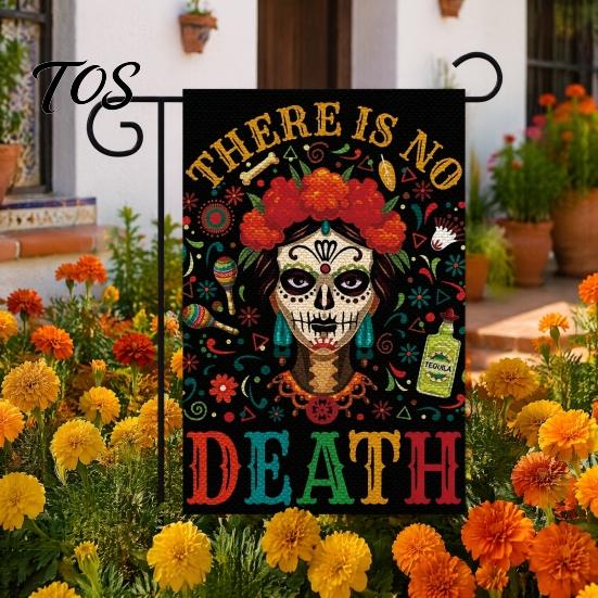 Weather Resistant Patio Banners Day of The Dead Garden Flag, 12x18 Inch Floral Skull Decorative Yard Sugar Ornaments Mexican Gothic Skeleton