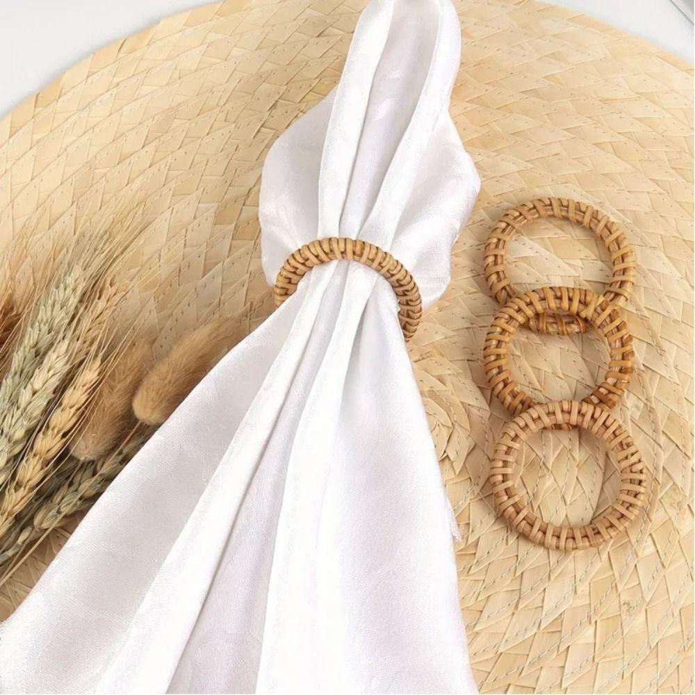 Boho Style Bohemian Rattan Napkin Rings Woven Texture Dinner Serviette Holder Tabletop Decor