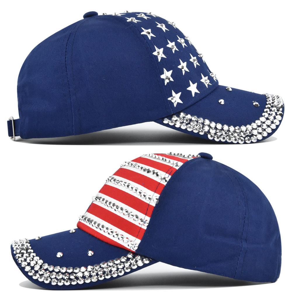 New American Flag Baseball Cap Fashionable Rhinestone Sunshade Duck Tongue Cap Wholesale