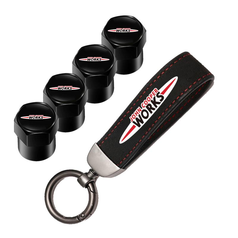 Car Tire Wheel Valve Caps Cover Suede Car Key Chain Ring Keychain For MINI WORKS One Cooper JCW R60 R59 R58 R57 R56 R55 R53 R52+