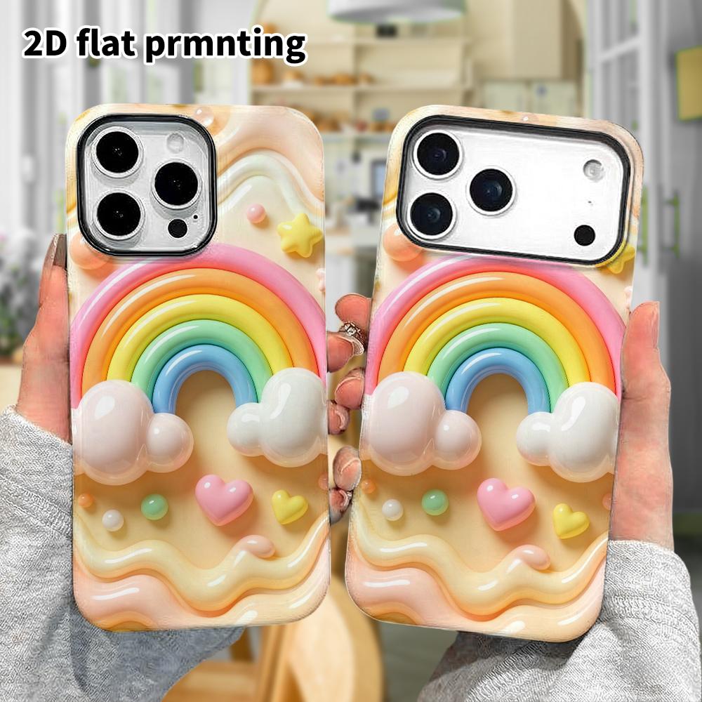 Phone Case: 2D Flat Design Suitable for iPhone 18 17 16 15 14 13 Pro Protective Case, Macaron Rainbow, Perfect Christmas and Halloween Holiday Gift