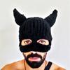 Half Facecover Hat for Women Men Fashion Knitted Horned Hat Winter Warm Windproof Hat Masquerades Party Props Headwear