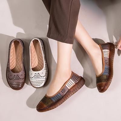 Fashion GKTINOO Genuine Leather Sandals 2025 Summer New Breathable Hollow Soft Sole Shallow Comfortable Women's Flat Shoes