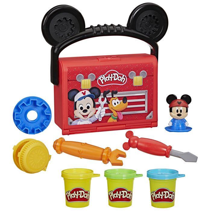 Play-Doh Disney Junior Mon Garage avec Mickey Mouse, Coffret de pâte a modeler, Loisirs créatifs, Jouets préscolaires, des 2 ans