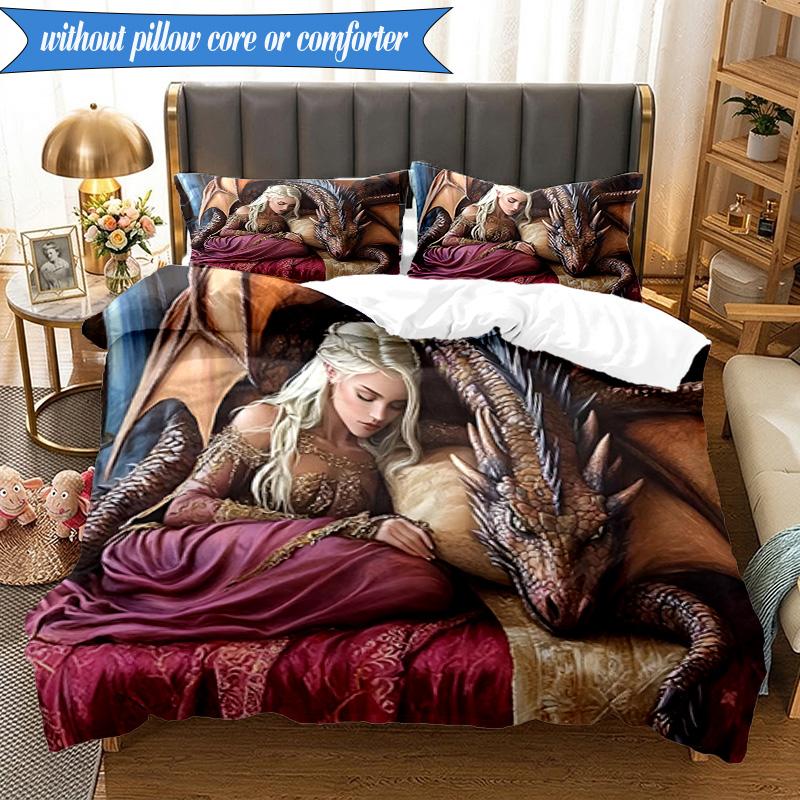3PCS Dragon Queen's Majesty Bedding Set,Including 1pc Duvet Cover And 2pcs Pillowcases Perfect for Bedroom, Dormitory, Fan Christmas gift