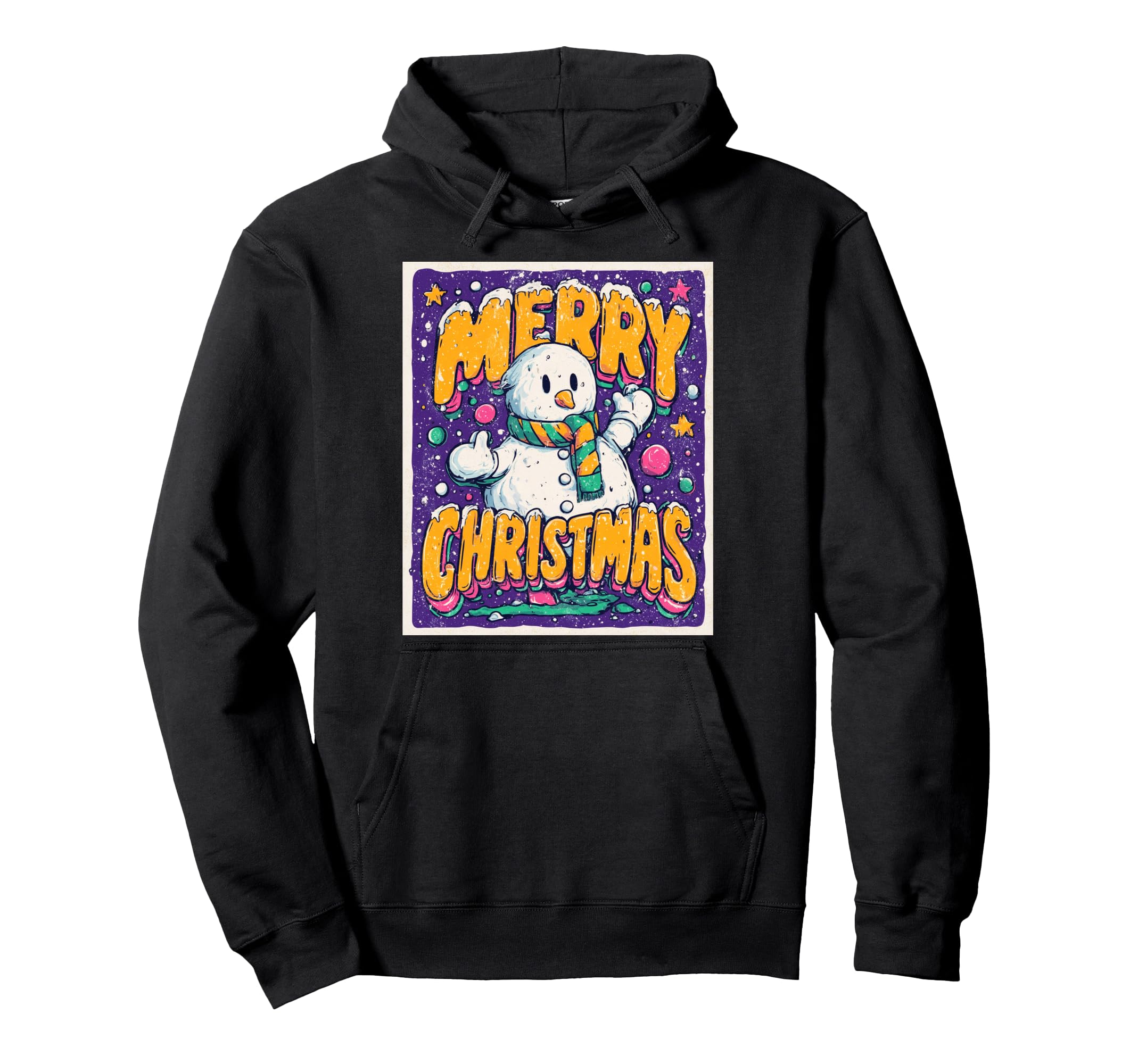 

Merry Christmas Snowman Vintage Retro 80s Christmas Hoodie чёрный