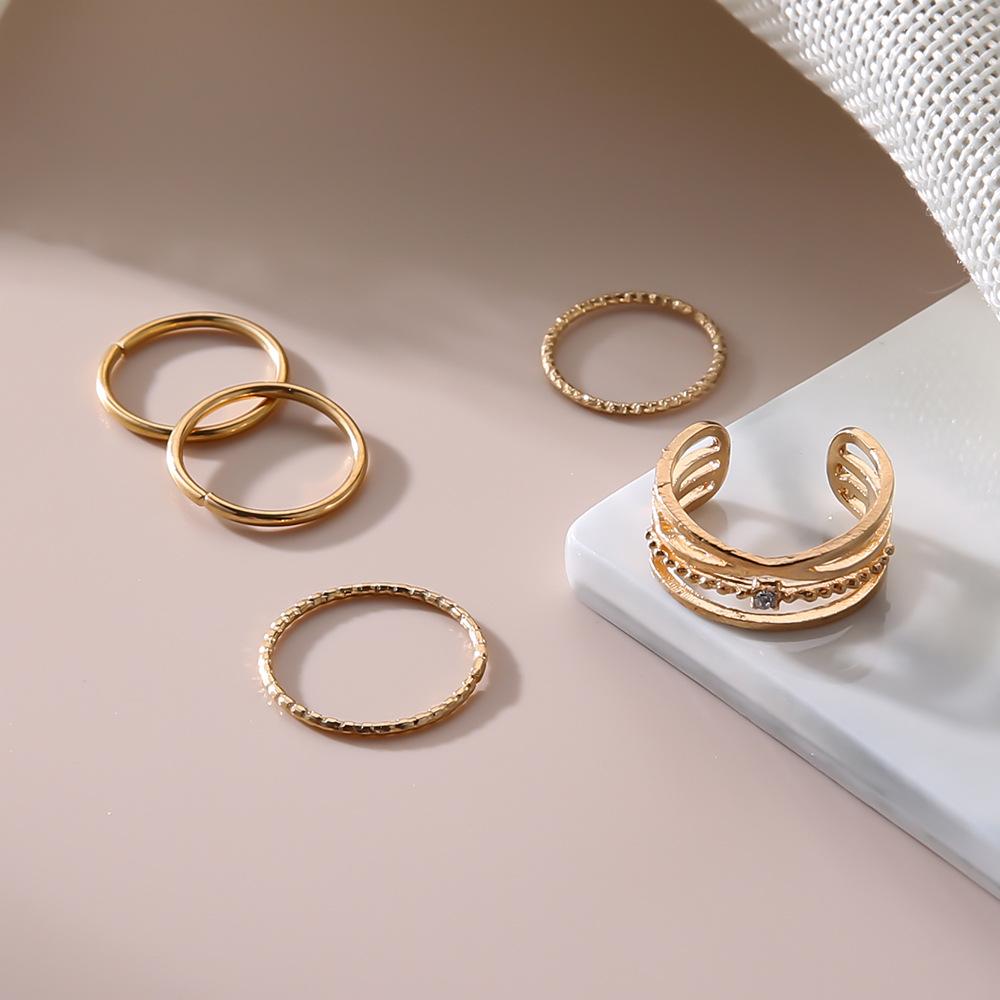 New Product, Multi-Layer Diamond-Set Open Ring, Cold Wind 5-Piece Set, Joint Ring For Women