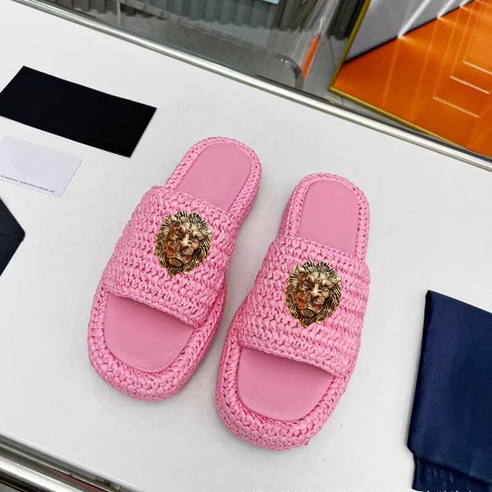 

Fashion Handmade Knitted Thick Bottom Slippers Women s Casual Fashionable Outerwear Rubber Outsole 2025 Summer Best Seller Slippers34-42 42 розовый