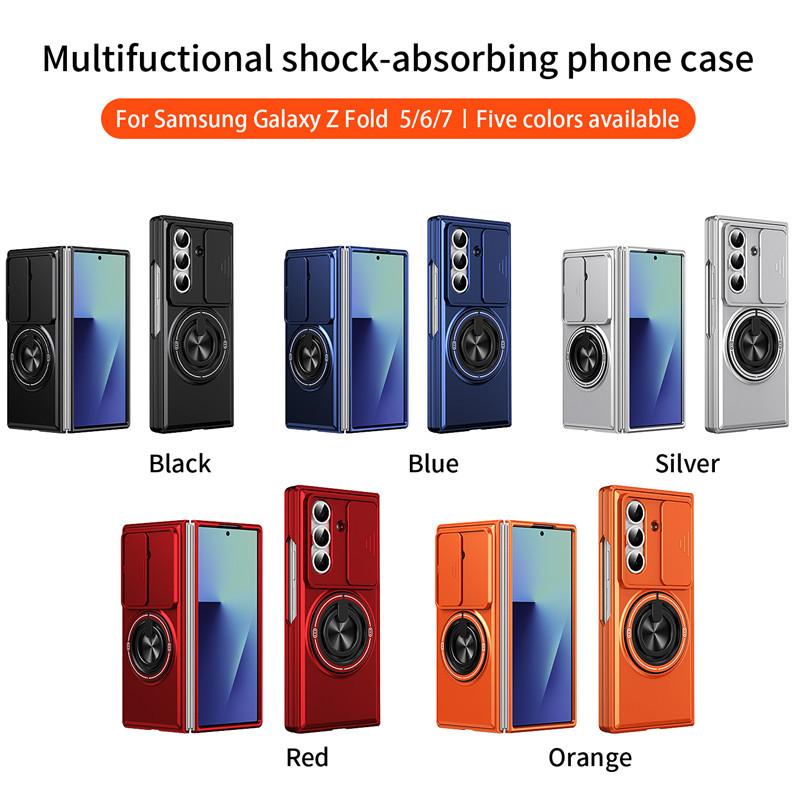 Case for Samsung Z FOLD 7 Shock Proof Tough Shell With Holder Kickstand Camera Sliding Window Protective Case Plain Shock Proof