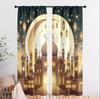 2pcs Gilded Mosque & Lantern Curtains   Perfect for Ramadan/Eid Window Decor   Opulent Home Living Room Bedroom Decor